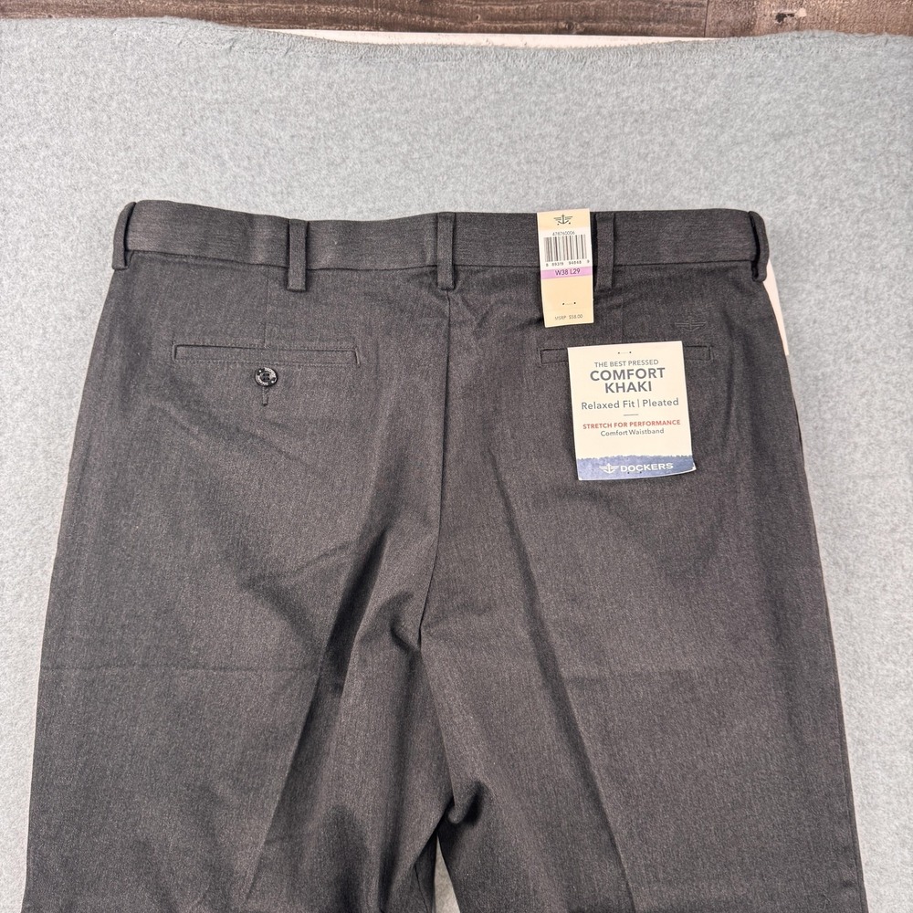 Dockers Comfort Khaki Pants Mens 38x29 Gray Pleated Relaxed Fit Stretch NEW - Picture 5 of 8